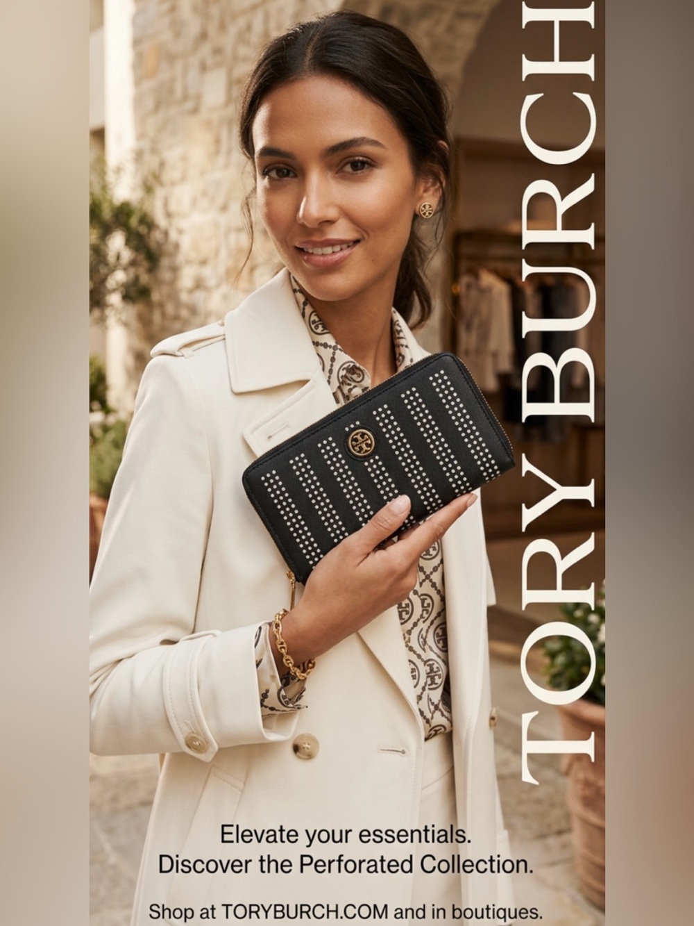 Like New ~ Tory Burch Black Zip-Around Wallet with Studded Grid